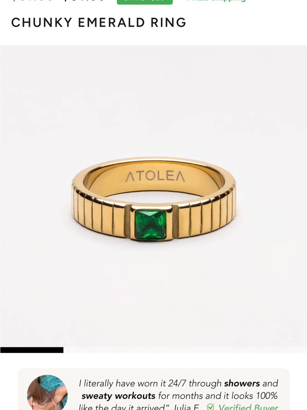 Size 6 Chunky Emerald Gold Ring
